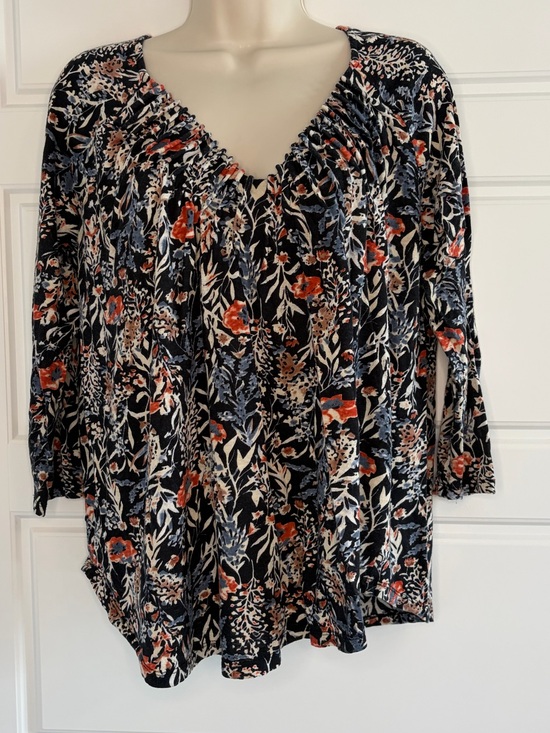 Lucky Brand Tops - Lucky Brand Floral Peasant Shirt V Neck with Pleating Boho Wedtern Size Large